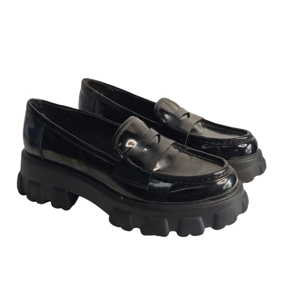 BAR III Women's Black Faux Leather Platform Slip-On Penny Loafers Size 9M - Picture 1 of 9
